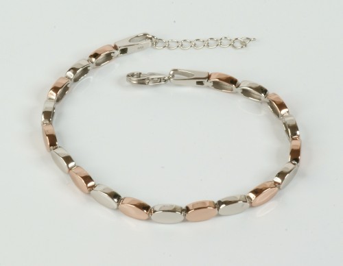 Sterling Silver Alternate Rosse Gold Plated Oval Disc Bracelet